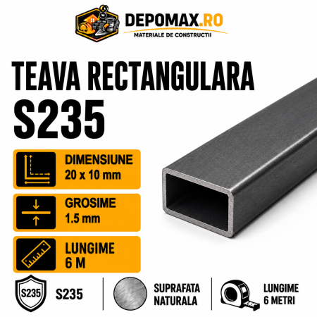 Teava rectangulara 20 x 10 x 1.5 mm, 6 metri